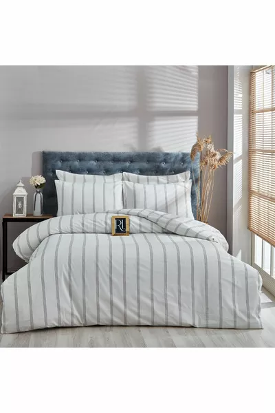 Памучен комплект спално бельо Atlantis с оцветена органична нишка, двоен (без чаршаф)