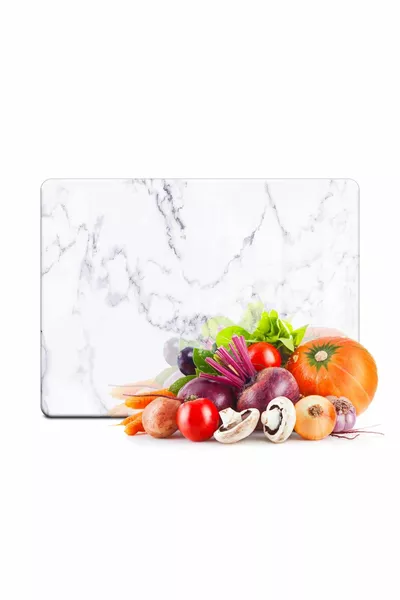 Cam Kesme Tahtası Sunumluk Beyaz Mermer Desenli cm