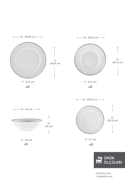 Комплект столовой посуды Elegance Bone Rebeca на 6 персон, 6 предметов, платиновый