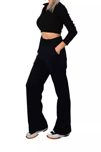 Kadın Lacivert Yüksek Bel Ispanyol Paça Eşofman Altı