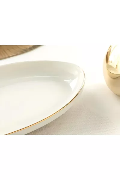 Modern Gold 2-Piece Cm Porcelain Medium Cream Boat Serving Plate Set