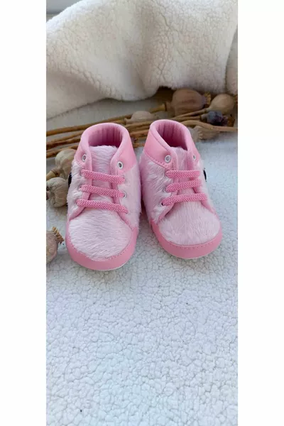 Baby Girl Pink Fur Teddy Bear Soft Sole Booties (no: 0-6 months, no:  months compatible)