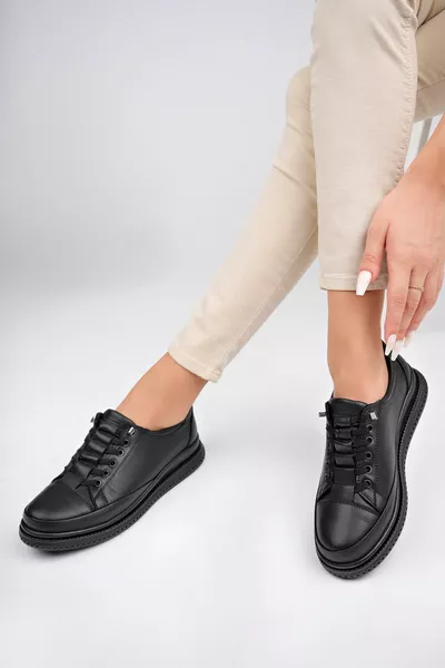 Scarpe Casual Anatomiche Da Donna In Vera Pelle Nera 