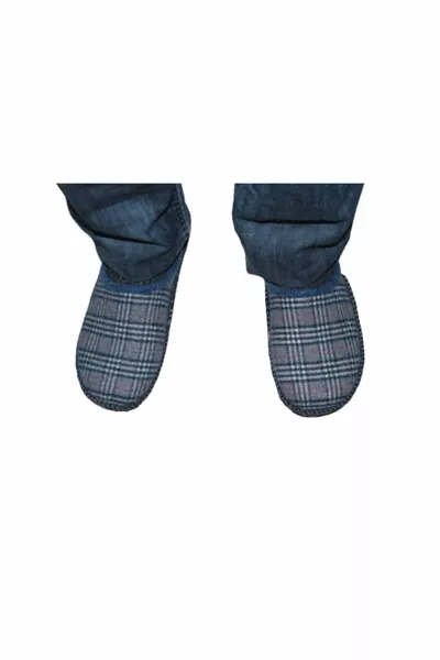  Unisex Navy Blue Plaid Slippers Felt Non Slip Ultra Light
