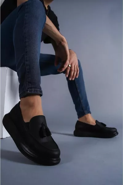  عديمة الدانتيل عالية / سميكة العظام الوحيد شرابة Corcik الرجال الرياضة أحذية كلاسيكية ST الأسود