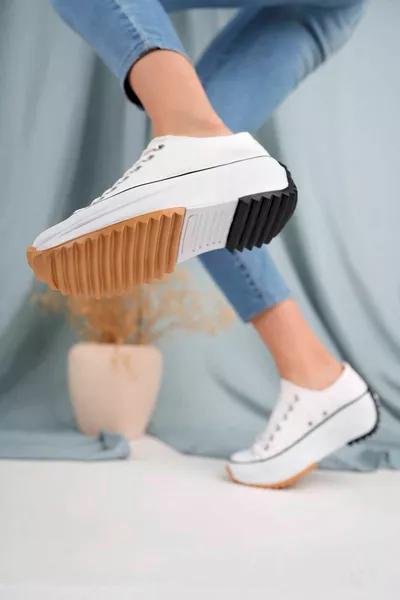 Semelle épaisse Short Lin Blanc Sneakers Femme