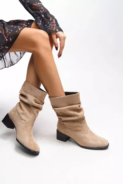 Rheggec المرأة منفاخ أحذية قصيرة  المنك من جلد الغزال