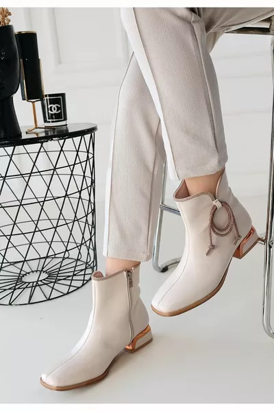 Melina Beige Skin Heeled Boots