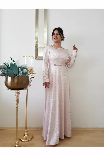 Robe de soirée hijab en satin poudré pour femme