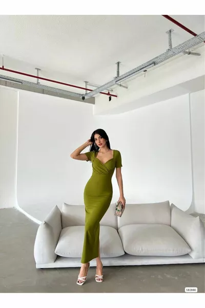 Double-breasted Collar Short Sleeve Ankle Length Evening Dress