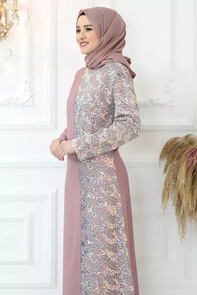 فستان سهرة مطرز رمادي