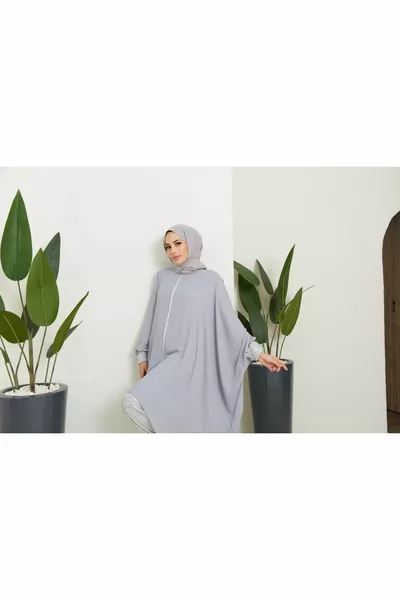 Sequin embroidered bat sleeve evening dress set