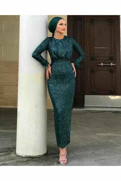 Sindy Sequin Evening Dress Emerald