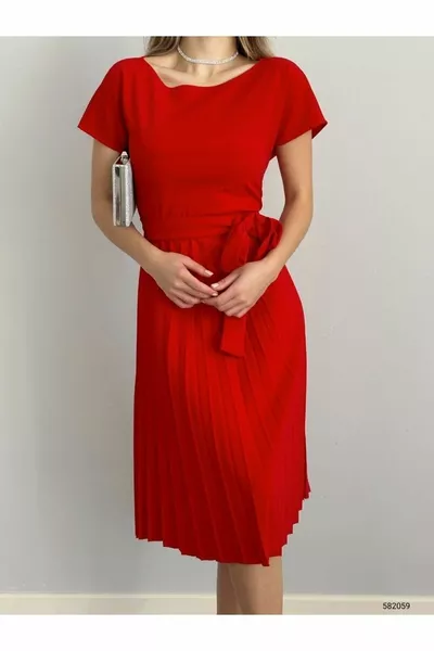 Къс ръкав колан пола плисирани внесени креп плат вечерна рокля обещание годеж сватба дипломирането 