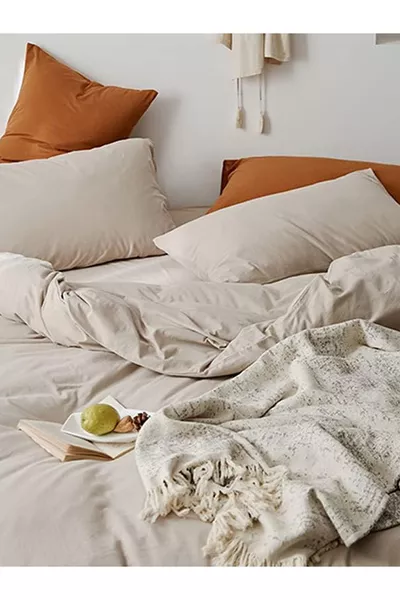 طقم أغطية سرير مزدوج مع شرشف مطاطي بنكهة كابتشينو