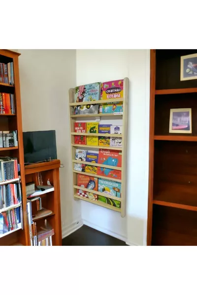 × Kids Room Educational Bookshelf Wooden Wall-Mounted 4-Shelf 