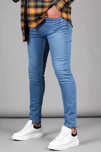 Мъжки дънки Skinny Fit сини с сини нокти 