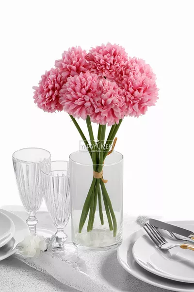 Изкуствен букет от 7 мини хризантеми с форма на топче  см пастелнорозов