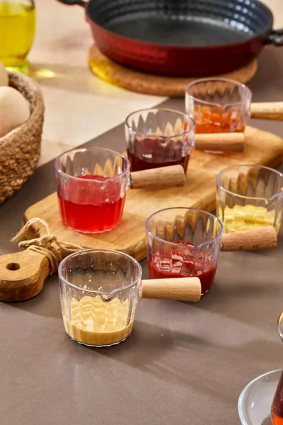 6'lı Ahşap Saplı Mıka Reçellik Sosluk Sofra Sunum Kahvaltı Seti - Ahşap Saplı Sunumluk  ml