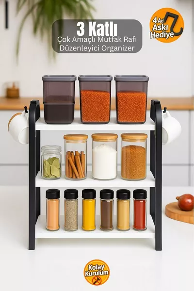 Organizer da Banco Bianco in Legno a 3 Ripiani Multiuso per Bagno e Cucina