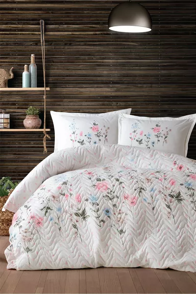 Ensemble de housse de couette matelassée quatre saisons rose pour lit double Palitra 