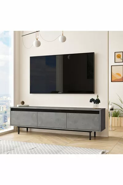 Luvio TV Unit Coffee Table with Metal Legs cm Concrete-Black -rl