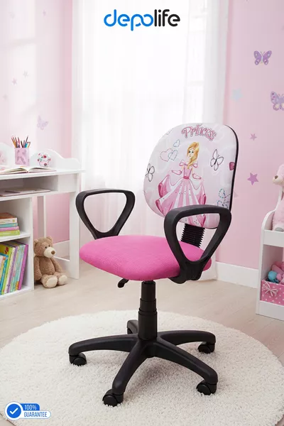 Детски стол за стая, учебен кабинет, модел Пепеляшка и принцеса, розов