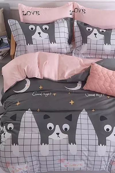 Single Bed Duvet Cover Set with Fitted Sheet Cats