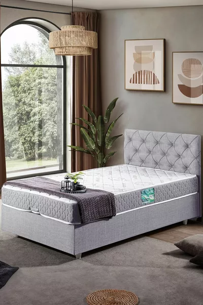 September Single Bed Base and Headboard Comfort Mattress Set, Light Grey