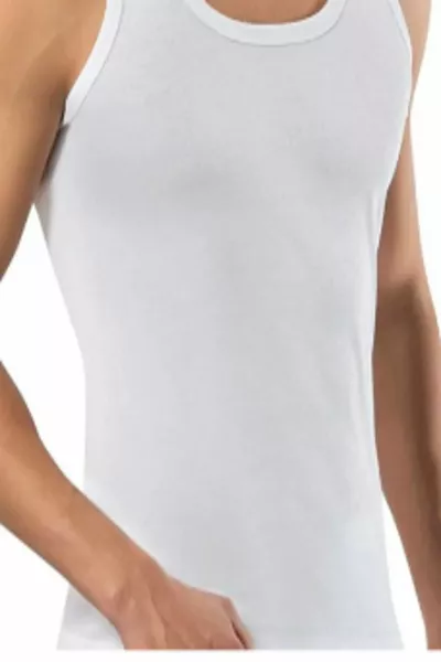 Canottiera da uomo in coste bianche % cotone, confezione da 3