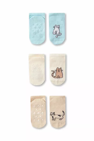 Chaussettes pour bébé avec motif de chat, lot de 3