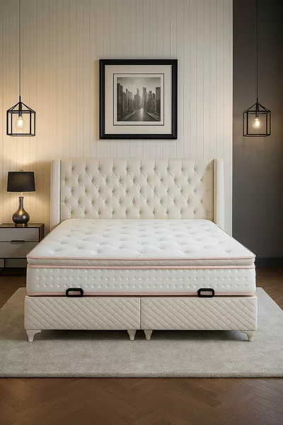 سرير بهيئة الأرنب من الفرو المخملي مع مرتبة مرنة كاملة ووسادة تقويمية