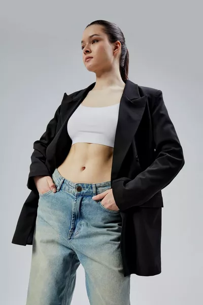 Schwarzer Regular Fit, gefütterter, überlappender Webstoff Oversize Blazer