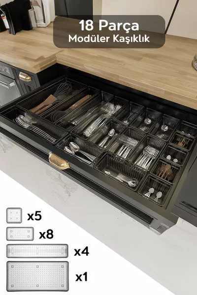 Модульный набор органайзеров для ящика для ложек, вилок и ножей, антрацит