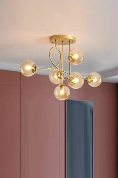 Suspension moderne sportive Pare Model Gold 6 lampes avec globe en verre