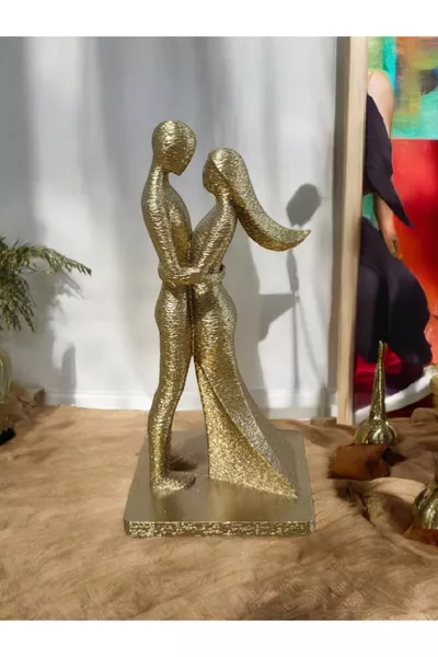 Gold-Colored Decorative Embracing Couple Figurine