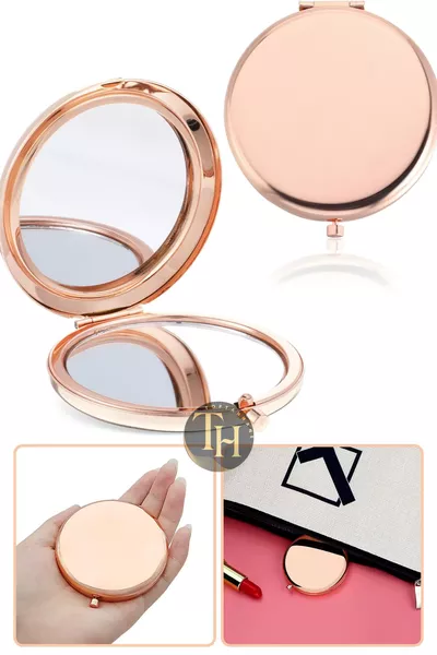 Портативно огледало за грим Кръгло Подаръчно и промоционално за чанта Розово огледало стикер