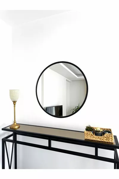 Round Mirror with Black Metal Frame Cm
