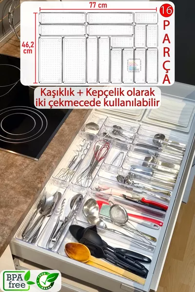 -частов комплект модулна поставка за лъжици и черпаци, органайзер за чекмедже за кухня, прозрачен