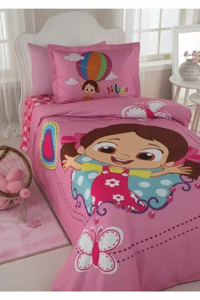 Single-Person Licensed Niloya Butterfly Pink Ranforce Duvet Cover Set