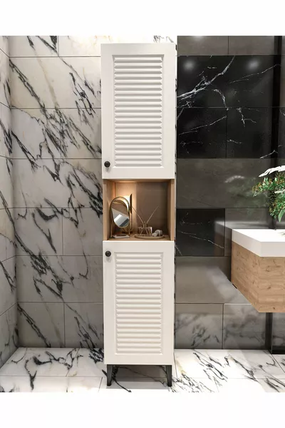 Luxe Houten-Witte Badkamerkast Volledige Hoogte
