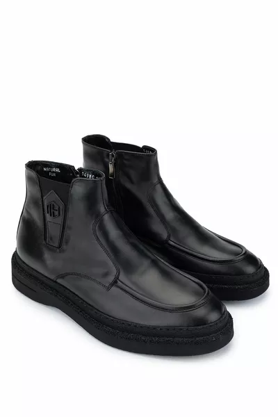 Мужские сапоги из натуральной кожи черного цвета в стиле кэжуал