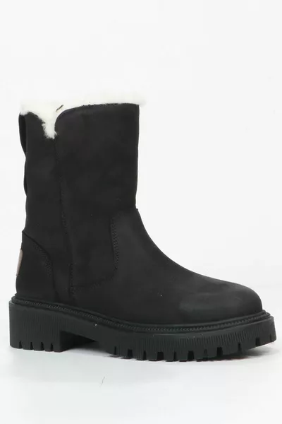 Pilus جلد طبيعي أسود أحذية نسائية خارجية