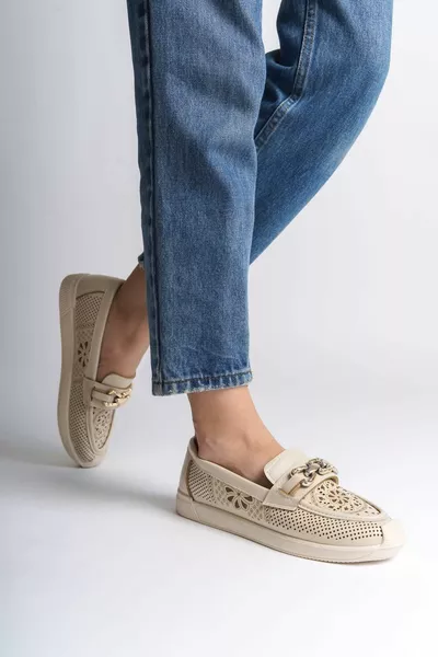  Ортопедична без връзки Удобна подметка Флорален модел Балетни балетки KT Крем