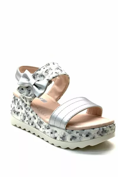  Sandali con tacco imbottiti floreali in argento da 5 cm