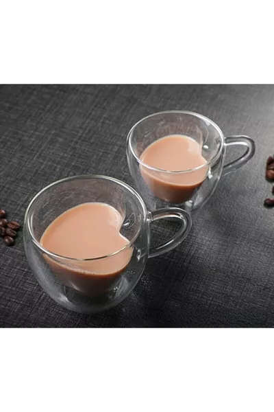 2-Piece Set Double-Layer Heart Mug