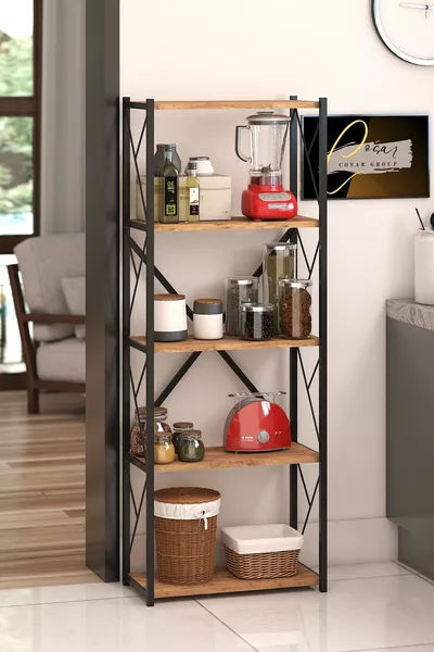 خزانة مطبخ معدنية مع رفوف، 5 رفوف، رف الميكروويف، خزانة متعددة الأغراض بطول  سم، أتلانتيك