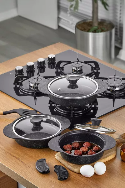 Granit Plus 3 Lü Sahan Seti Slikonlu Siyah 