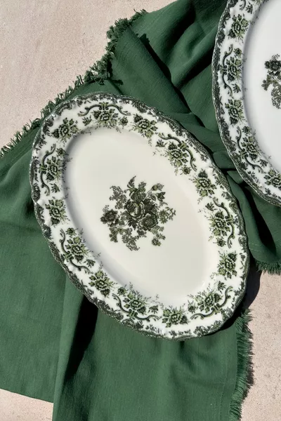 Antiek Groen 2-delig  cm Premium Porselein Grote Bootvormige Serveerset