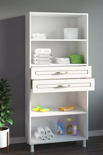 خزانة متعددة الاستخدامات من طراز كانتري بأربعة أبواب ودرجين